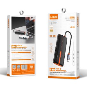 LDNIO docking station DS-25H, 5 θυρών, USB-C σύνδεση, 4K, 100W PD, μαύρο | Συνοδευτικά PC | elabstore.gr