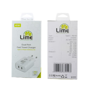 Universal Type-C PD 3.0 Dual Super Fast Travel Wall Charger 61W 4.0A & Type-C 25W Lime LTC61W | Περιφερειακά | elabstore.gr