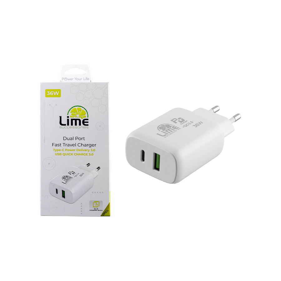 Universal Type-C PD 3.0 Dual Super Fast Travel Wall Charger 36W 4.0A & USB QC 3.0 21W max 36W Lime L | eLabstore.gr Universal Type-C PD 3.0 Dual Super Fast Travel Wall Charger 36W 4.0A & USB QC 3.0 21W max 36W Lime L | Περιφερειακά | elabstore.gr