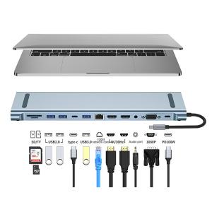 POWERTECH docking station BYL-2003U2, 12 θυρών, βάση laptop, USB-C, γκρι | Συνοδευτικά PC | elabstore.gr