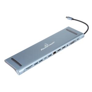 POWERTECH docking station BYL-2003U2, 12 θυρών, βάση laptop, USB-C, γκρι | Συνοδευτικά PC | elabstore.gr