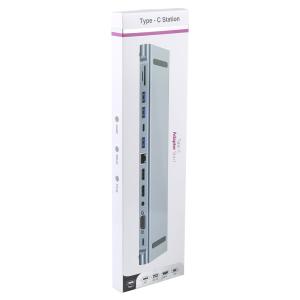 POWERTECH docking station BYL-2003U2, 12 θυρών, βάση laptop, USB-C, γκρι | Συνοδευτικά PC | elabstore.gr