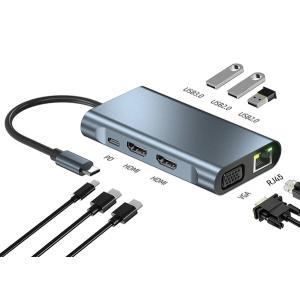 POWERTECH docking station BYL-2311 8 θυρών, USB-C σύνδεση, 100W PD, γκρι | Συνοδευτικά PC | elabstore.gr