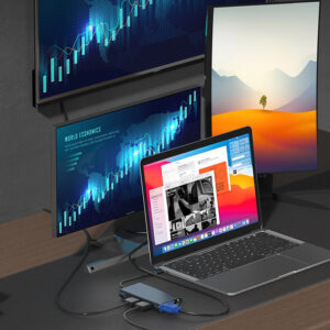 POWERTECH docking station BYL-2311 8 θυρών, USB-C σύνδεση, 100W PD, γκρι | Συνοδευτικά PC | elabstore.gr