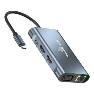POWERTECH docking station BYL-2311 8 θυρών, USB-C σύνδεση, 100W PD, γκρι | eLabstore.gr