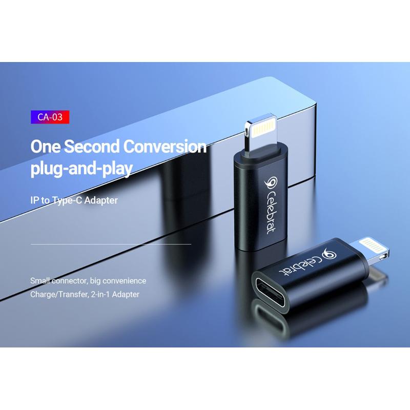 CELEBRAT αντάπτορας Lightning σε USB-C CA-03, 2A, 480Mbps, μαύρος | eLabstore.gr CELEBRAT αντάπτορας Lightning σε USB-C CA-03, 2A, 480Mbps, μαύρος | Καλώδια - Αντάπτορες | elabstore.gr