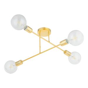 POWERTECH φωτιστικό οροφής HLL-0150, 4x E27, μεταλλικό, χρυσό | Φωτισμός | elabstore.gr