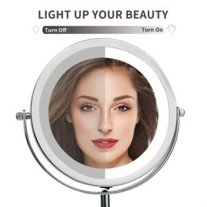 HOME USE επιτραπέζιος καθρέφτης HUH-0185 με LED φως, 1x/5x zoom, ασημί | Προσωπική Φροντίδα | elabstore.gr
