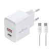 POWERTECH φορτιστής τοίχου PT-1248, καλώδιο, USB/USB-C, 20W, GaN, λευκός | Αξεσουάρ κινητών | elabstore.gr