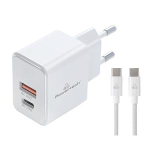 POWERTECH φορτιστής τοίχου PT-1248, καλώδιο, USB/USB-C, 20W, GaN, λευκός | Αξεσουάρ κινητών | elabstore.gr
