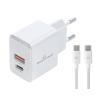 POWERTECH φορτιστής τοίχου PT-1249, καλώδιο, USB/USB-C, 30W, GaN, λευκός | Αξεσουάρ κινητών | elabstore.gr