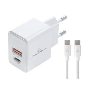 POWERTECH φορτιστής τοίχου PT-1249, καλώδιο, USB/USB-C, 30W, GaN, λευκός | Αξεσουάρ κινητών | elabstore.gr