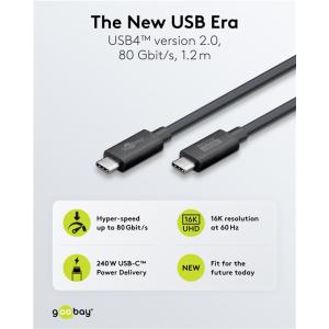 GOOBAY καλώδιο USB-C 74376, USB4, 240W, 80Gbps, 16K/60Hz, 1.2m, μαύρο | eLabstore.gr GOOBAY καλώδιο USB-C 74376, USB4, 240W, 80Gbps, 16K/60Hz, 1.2m, μαύρο | Καλώδια - Αντάπτορες | elabstore.gr