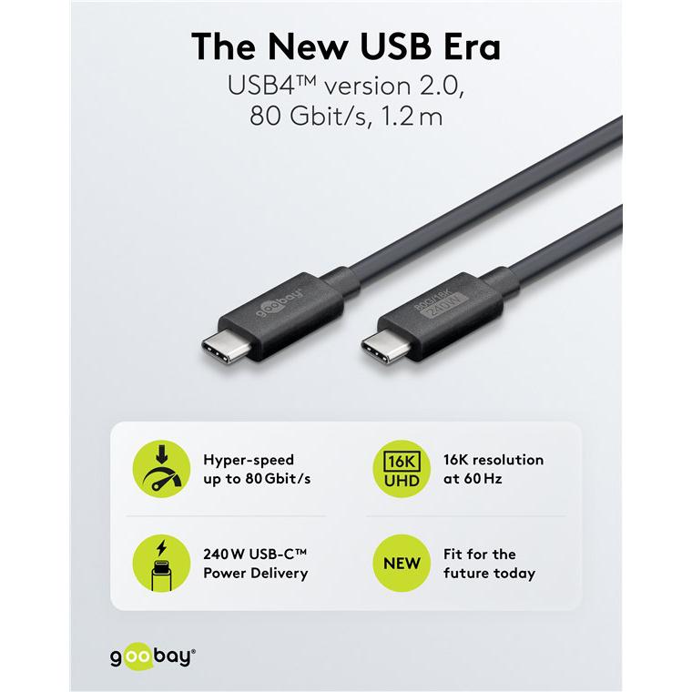 GOOBAY καλώδιο USB-C 74376, USB4, 240W, 80Gbps, 16K/60Hz, 1.2m, μαύρο | eLabstore.gr GOOBAY καλώδιο USB-C 74376, USB4, 240W, 80Gbps, 16K/60Hz, 1.2m, μαύρο | Καλώδια - Αντάπτορες | elabstore.gr