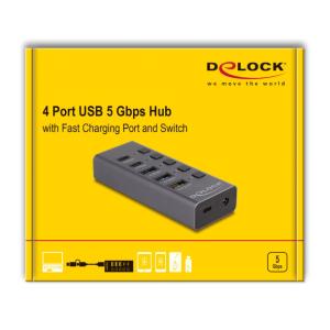 DELOCK USB hub 64248 με διακόπτες, 5x θυρών, 5Gbps, USB/USB-C σύνδεση, γκρι | Συνοδευτικά PC | elabstore.gr