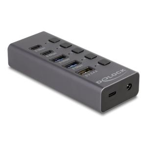 DELOCK USB hub 64248 με διακόπτες, 5x θυρών, 5Gbps, USB/USB-C σύνδεση, γκρι | Συνοδευτικά PC | elabstore.gr