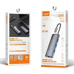 LDNIO docking station DS-16H, 6 θυρών, USB-C σύνδεση, 4K, 100W PD, γκρι | eLabstore.gr