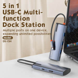 LDNIO docking station DS-15H, 5 θυρών, USB-C σύνδεση, 4K, 100W PD, γκρι | Συνοδευτικά PC | elabstore.gr
