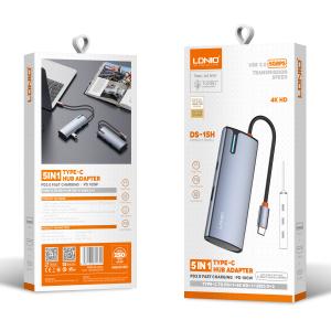 LDNIO docking station DS-15H, 5 θυρών, USB-C σύνδεση, 4K, 100W PD, γκρι | eLabstore.gr LDNIO docking station DS-15H, 5 θυρών, USB-C σύνδεση, 4K, 100W PD, γκρι | Συνοδευτικά PC | elabstore.gr