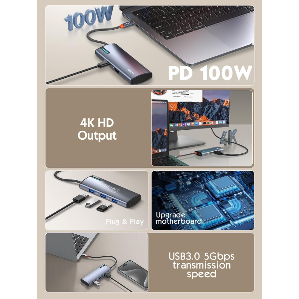 LDNIO docking station DS-15H, 5 θυρών, USB-C σύνδεση, 4K, 100W PD, γκρι | eLabstore.gr LDNIO docking station DS-15H, 5 θυρών, USB-C σύνδεση, 4K, 100W PD, γκρι - Image 6
