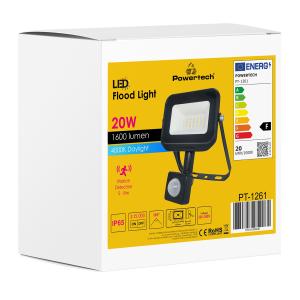 POWERTECH LED προβολέας PT-1261, με αισθητήρα κίνησης, 20W, 4000K, IP65 | Φωτισμός | elabstore.gr
