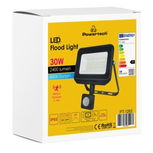 POWERTECH LED προβολέας PT-1262, με αισθητήρα κίνησης, 30W, 4000K, IP65 | Φωτισμός | elabstore.gr