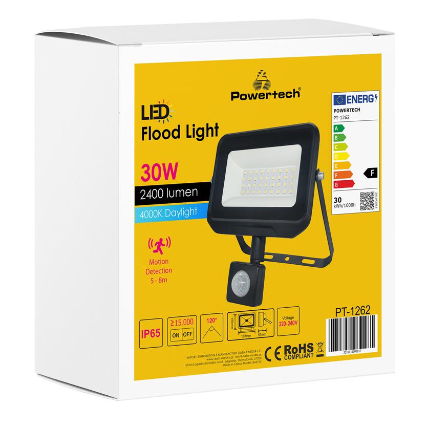 POWERTECH LED προβολέας PT-1262, με αισθητήρα κίνησης, 30W, 4000K, IP65 | eLabstore.gr POWERTECH LED προβολέας PT-1262, με αισθητήρα κίνησης, 30W, 4000K, IP65 | Φωτισμός | elabstore.gr