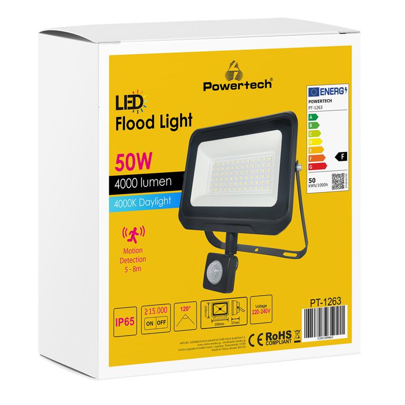 POWERTECH LED προβολέας PT-1263, με αισθητήρα κίνησης, 50W, 4000K, IP65 | eLabstore.gr POWERTECH LED προβολέας PT-1263, με αισθητήρα κίνησης, 50W, 4000K, IP65 | Φωτισμός | elabstore.gr