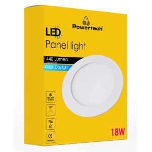 POWERTECH LED panel PT-1270 χωνευτό, 18W, Φ22cm, 4000K, 1440lm, λευκό | Φωτισμός | elabstore.gr