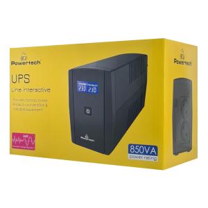 POWERTECH UPS Line Interactive PT-1295 με οθόνη, 850VA, 510W, 2x Schuko | Τροφοδοσία Ρεύματος | elabstore.gr