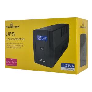 POWERTECH UPS Line Interactive PT-1296 με οθόνη, 1100VA, 660W, 2x Schuko | Τροφοδοσία Ρεύματος | elabstore.gr