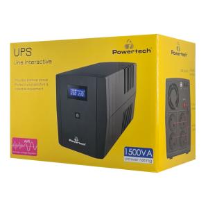 POWERTECH UPS Line Interactive PT-1297 με οθόνη, 1500VA, 900W, 4x Schuko, 2x RJ45/RJ11, USB Type B | Τροφοδοσία Ρεύματος | elabstore.gr