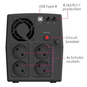POWERTECH UPS Line Interactive PT-1298 με οθόνη, 2200VA, 1320W, 4x Schuko, 2x RJ45/RJ11, USB Type B | Τροφοδοσία Ρεύματος | elabstore.gr