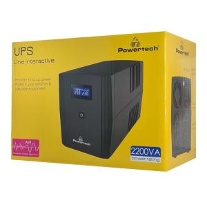 POWERTECH UPS Line Interactive PT-1298 με οθόνη, 2200VA, 1320W, 4x Schuko, 2x RJ45/RJ11, USB Type B | Τροφοδοσία Ρεύματος | elabstore.gr