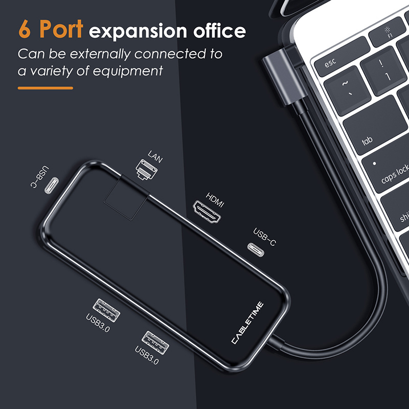 CABLETIME docking station CT-CMHD61G, 6 θυρών, USB-C σύνδεση, 4K, 60W, μαύρο | eLabstore.gr CABLETIME docking station CT-CMHD61G, 6 θυρών, USB-C σύνδεση, 4K, 60W, μαύρο | Συνοδευτικά PC | elabstore.gr