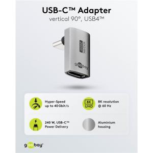 GOOBAY αντάπτορας USB-C 74442, γωνιακός 90°, USB4, 240W, 40Gbps, 8K, γκρι | Καλώδια - Αντάπτορες | elabstore.gr