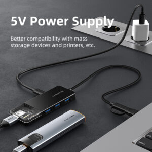 CABLETIME USB hub CT-HUBT5-PB, 4x θυρών, 10Gbps, USB/USB-C σύνδεση, μαύρο | eLabstore.gr
