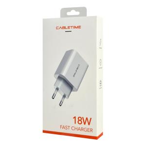 CABLETIME φορτιστής τοίχου CT-PD181-UW2, USB-C, 18W PD, λευκός | Αξεσουάρ κινητών | elabstore.gr