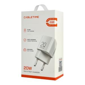 CABLETIME φορτιστής τοίχου CT-PD201-UW, USB-C, 20W PD, λευκός | Αξεσουάρ κινητών | elabstore.gr