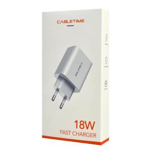 CABLETIME φορτιστής τοίχου CT-QC181-UW2, USB, 18W QC 3.0, λευκός | Αξεσουάρ κινητών | elabstore.gr