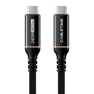 CABLETIME καλώδιο USB-C σε USB-C CT-USB4, 240W, 40Gbps, 8K/60Hz, USB4, 1m, μαύρο | Καλώδια - Αντάπτορες | elabstore.gr