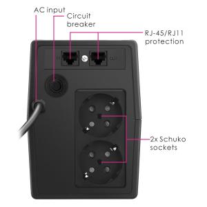 POWERTECH UPS Line Interactive PT-1050LCD με οθόνη, 1050VA, 630W, 2x Schuko, 2x RJ45/RJ11 | Τροφοδοσία Ρεύματος | elabstore.gr