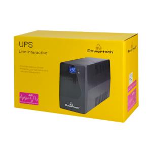 POWERTECH UPS Line Interactive PT-1050LCD με οθόνη, 1050VA, 630W, 2x Schuko, 2x RJ45/RJ11 | Τροφοδοσία Ρεύματος | elabstore.gr