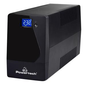 POWERTECH UPS Line Interactive PT-1050LCD με οθόνη, 1050VA, 630W, 2x Schuko, 2x RJ45/RJ11 | Τροφοδοσία Ρεύματος | elabstore.gr