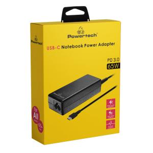 POWERTECH φορτιστής laptop PT-1319, USB-C PD 3.0, universal, 65W, μαύρος | Αξεσουάρ για Laptop | elabstore.gr