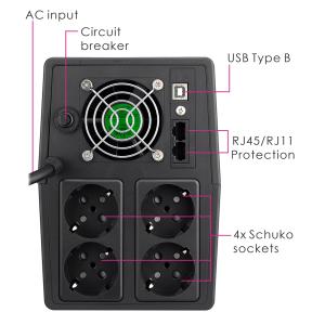 POWERTECH UPS Line Interactive PT-1800LCD με οθόνη, 1800VA, 1080W, 4x Schuko, 2x RJ45/RJ11, USB Type B | Τροφοδοσία Ρεύματος | elabstore.gr