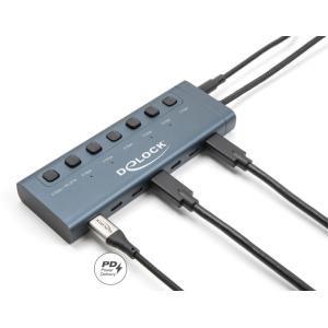 DELOCK USB-C hub 63410 με διακόπτες, 7x θυρών, 5Gbps, 20W, USB-C σύνδεση, μπλε | Συνοδευτικά PC | elabstore.gr