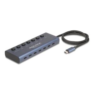 DELOCK USB-C hub 63410 με διακόπτες, 7x θυρών, 5Gbps, 20W, USB-C σύνδεση, μπλε | Συνοδευτικά PC | elabstore.gr