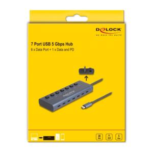 DELOCK USB-C hub 63410 με διακόπτες, 7x θυρών, 5Gbps, 20W, USB-C σύνδεση, μπλε | Συνοδευτικά PC | elabstore.gr