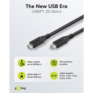 GOOBAY καλώδιο USB-C 74197, USB4, 100W, 20Gbps, 4K/60Hz, 2m, μαύρο | Καλώδια - Αντάπτορες | elabstore.gr